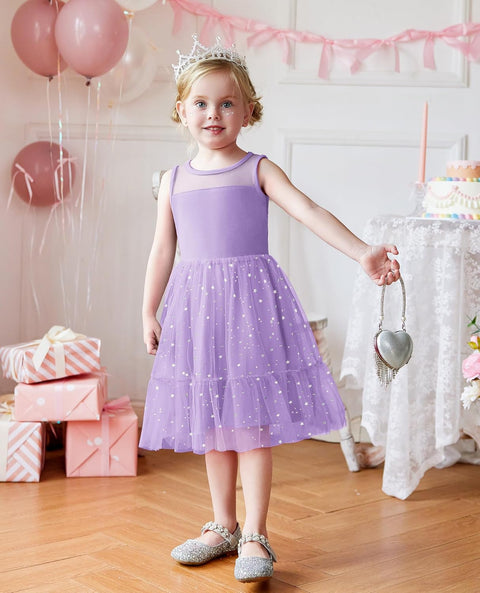 [2T-7Y] Arshiner Toddler Sleeveless Formal Dress Fancy Cute Tulle Glitter Dresses