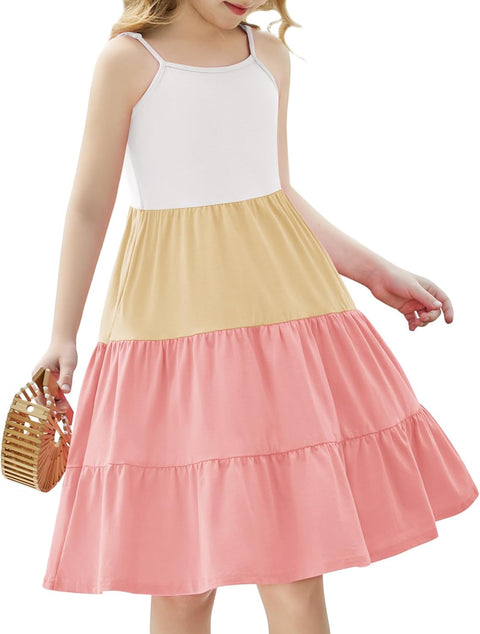 [3-10Y]Arshiner Toddler Girl's Sundress Boho Strap Tiered Swing Cami Dresses