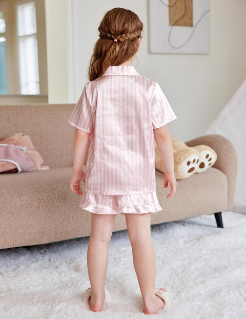 Arshiner Girls Pajamas Silk Satin Pajama Set