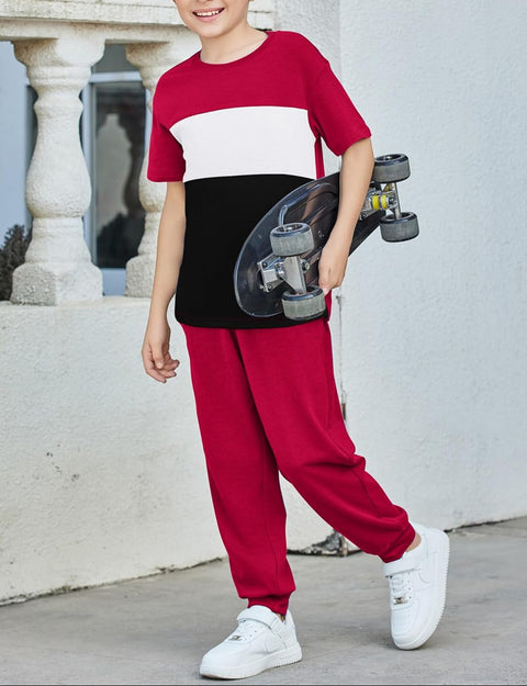 Arshiner Boy's Pants Set - 2 Piece ColorBlock T-Shirt and Pants