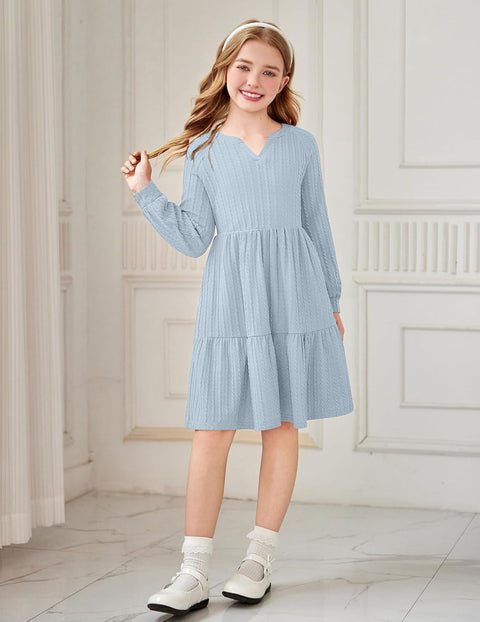 Arshiner Girls Dresses Lantern Long Sleeve Casual Dress