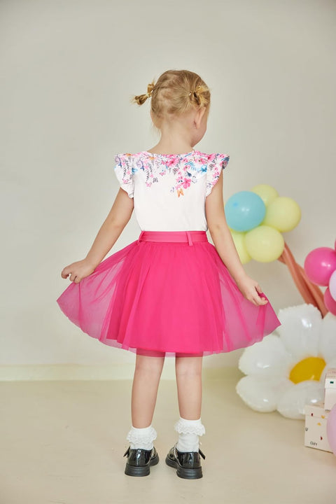 Arshiner Toddler Girls Skirt Set Ruffle Sleeve Tops and Belt Tutu Skirts