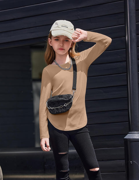 Arshiner Girls Long Sleeve T Shirts Hem Side Soft Tops