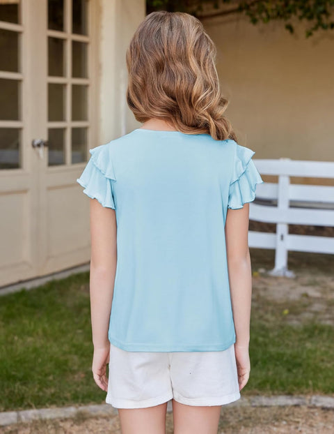 Arshiner Girls T Shirts Ruffle Short Sleeve Pleated Casual Tops