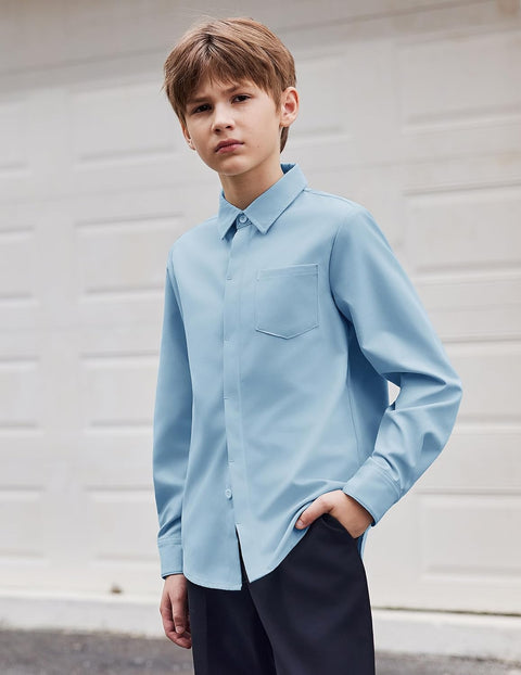 Arshiner Boys Long Sleeve Dress Shirt Formal Uniform Shirts