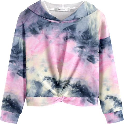 Arshiner Girls Hoodie Twist Front Tie Dye Hooded Sweatshirt