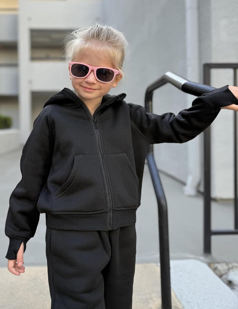 Arshiner Girls 2 Piece Outfit Drop Shoulder Zip Up Hoodies Set