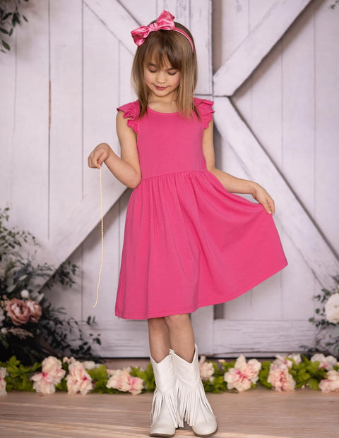 Arshiner Toddler Dress Girls Summer Ruffle Sleeve Backless Dresses Casual Sundress with Pockets 2-8Y