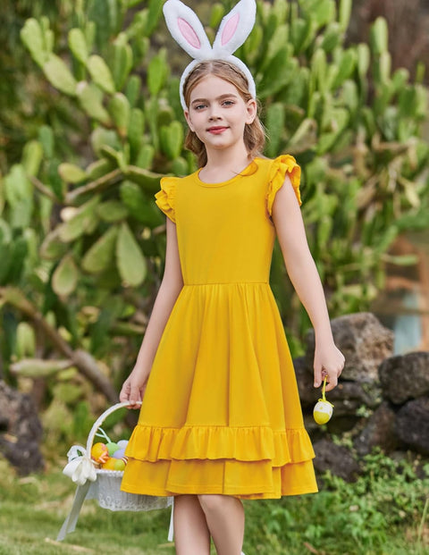 Arshiner Girls Dress Tween Boho Flutter Sleeve Tiered A Line Dresses