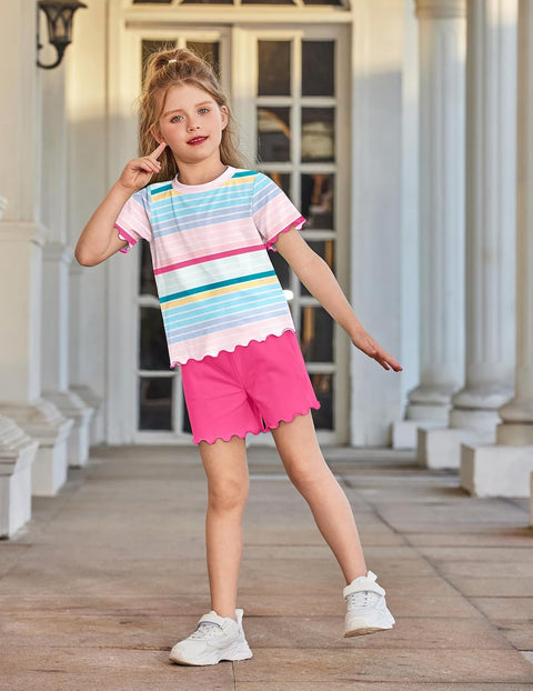 Arshiner Toddler Girls Clothes Ruffle Short Sleeves Crewneck Tops and Shorts with Pockets Cute Summer 2 Pieces Short Sets