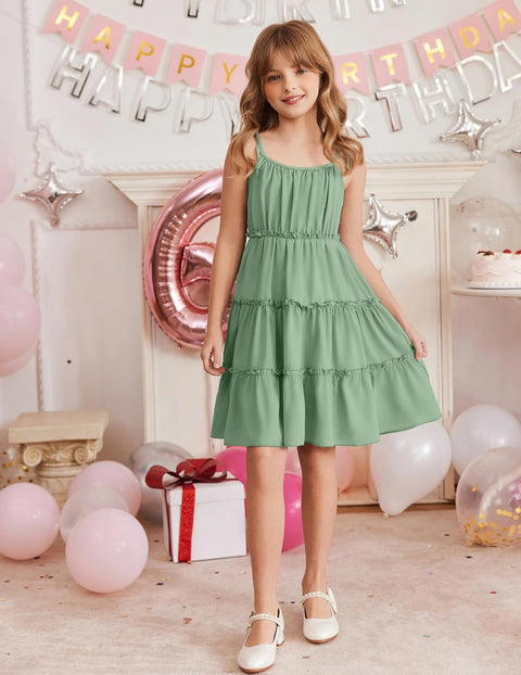 Arshiner Girls' Boho Spaghetti Strap Ruffled Tiered Dresses