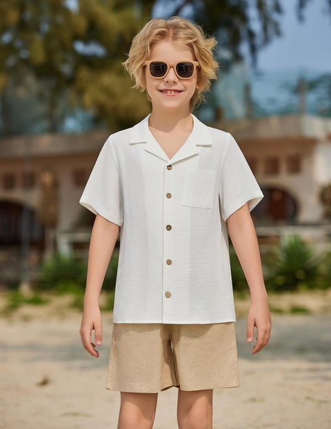 Arshiner Boys Short Sleeve Button Down Shirt 4-12 Years