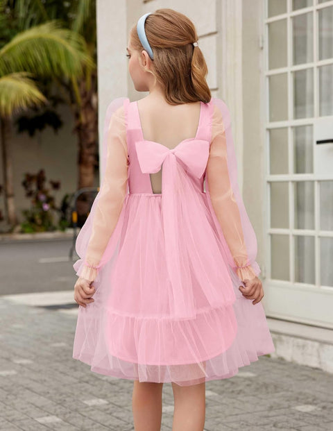 Arshiner Girls Tie Back Dress Puff Formal Party Tulle Dresses