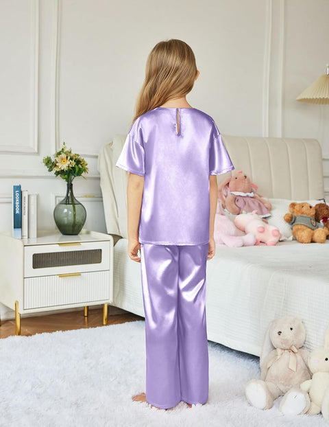 Arshiner Girls' Pajama Sets Satin Soft Silk Pjs Lounge Set Sleepwear