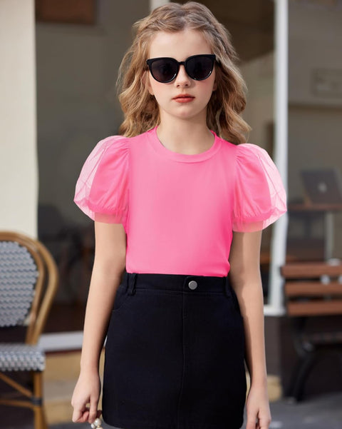 Arshiner Girls Shirts Mesh Puff Short Sleeves Tee Tops