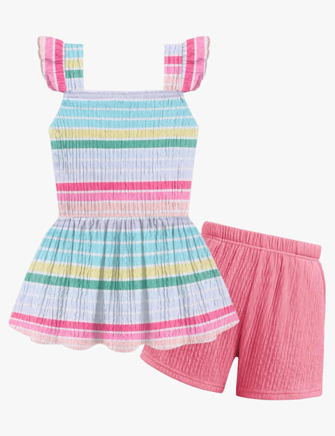 [2-7Y] Arshiner Toddler Girl 2 Piece Outfit Ruffle Top and Shorts Set