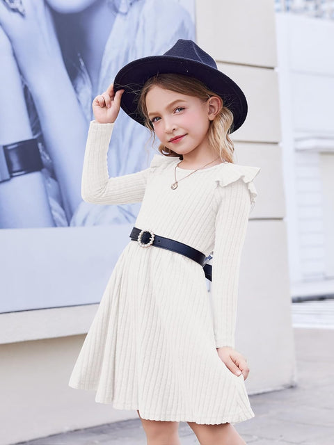 Arshiner Girl Dress Baby Girls Knitted Ruffle Sleeve Dresses