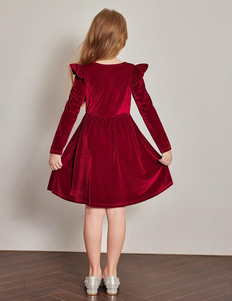 Arshiner Toddler Velvet Dress Little Girls Ruffle Dresses