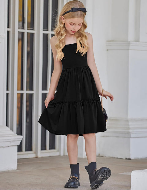 Arshiner Girls Tie Back Dress Spaghetti Strap Ruffle Hem Sundress with Pockets