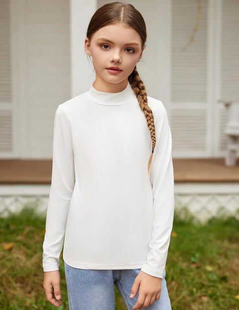 Arshiner Girls Long Sleeve Mock Turtleneck Shirts Slim Fit Casual Layer Top