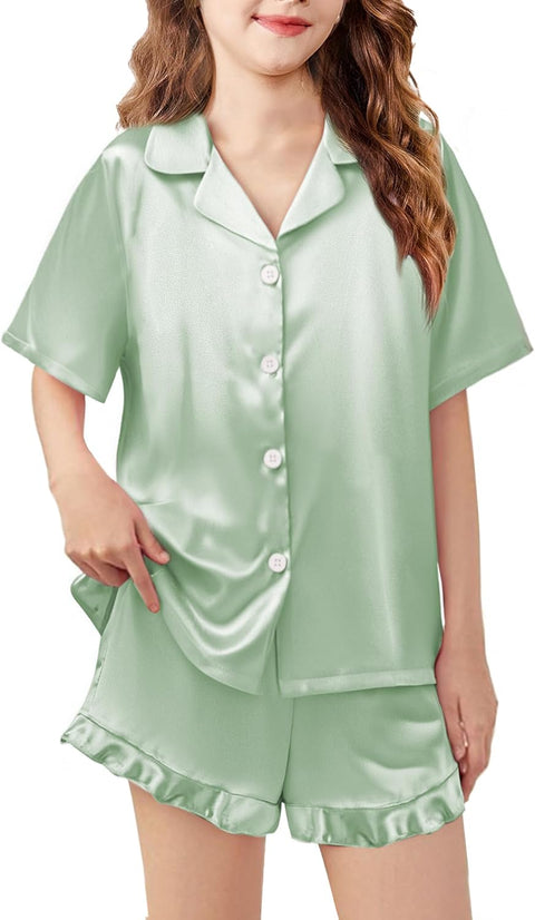 Arshiner Girls Pajamas Silk Satin Pajama Set