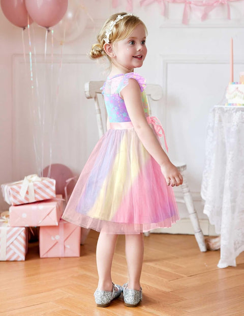 [2-8Y] Arshiner Toddler Girls Tutu Dress Contrast Mesh Party Dresses