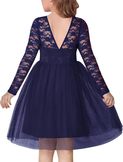 Arshiner Flower Girl Dress V Back Lace Tulle Party Dresses