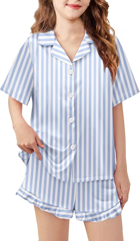 Arshiner Girls Pajamas Silk Satin Pajama Set