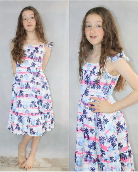 Arshiner Girls Dress Casual Flutter Sleeve Tiered Midi Sundress
