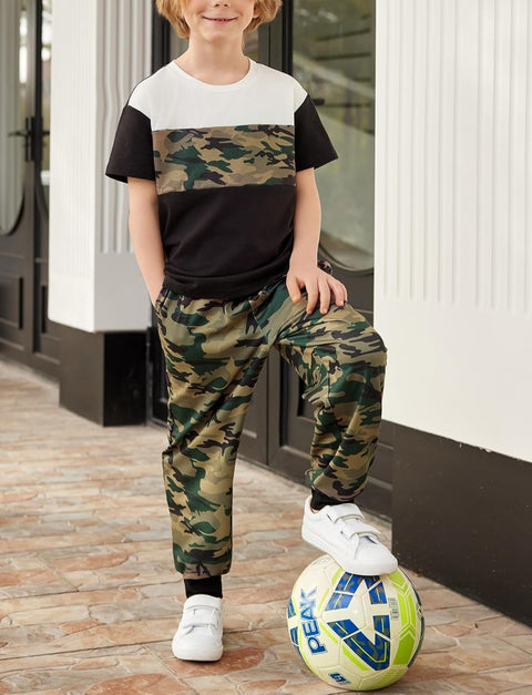 Arshiner Boy's Pants Set - 2 Piece ColorBlock T-Shirt and Pants