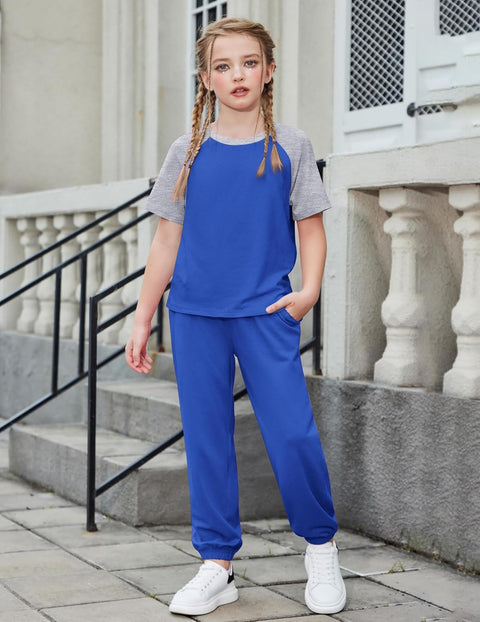 Arshiner Girls 2 Piece Outfits Short Sleeve Tops and Jogger Set