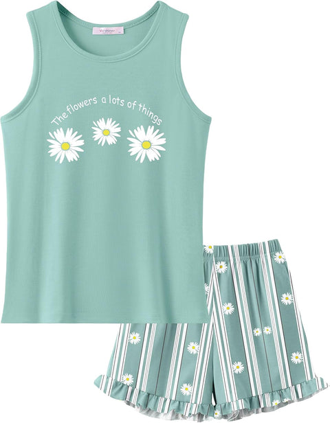 Arshiner Girls Pajamas Ruffle Sleepwear Tank Top and Shorts Set Pjs Outfit