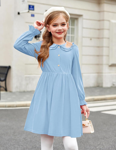 Arshiner Girls Long Sleeve Dress Ruffle Cotton Dresses