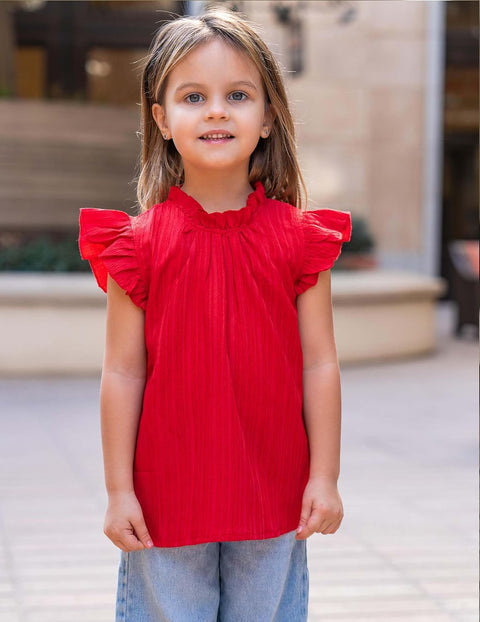 Arshiner Girls Ruffle Short Sleeve Shirts Frill Neck Pleated Blouse Tops