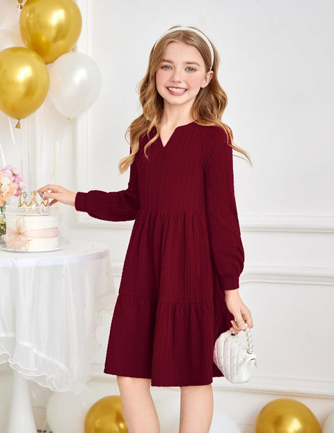 Arshiner Girls Dresses Lantern Long Sleeve Casual Dress