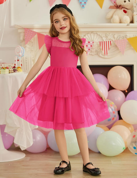 Arshiner Toddler Girls Tutu Sundress Ruffle Sleeve Double Fluffy Tiered Dresses