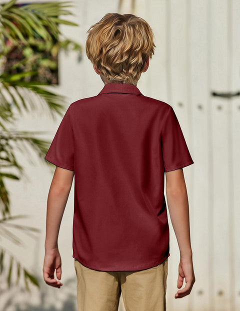 Arshiner Boys Short Sleeve Dress Shirts Solid Button Down Shirts