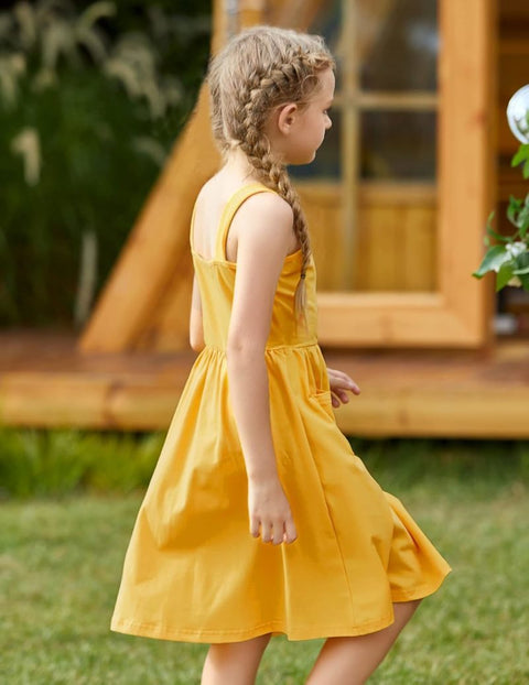 Arshiner Girl's Spaghetti Strap Button Down Midi Sleeveless Sundress