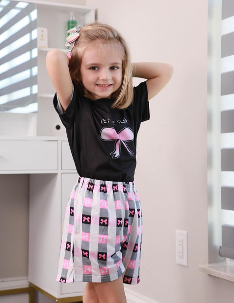 [4Y-12Y] Arshiner Girls Pajamas Set Short Sleeve Pjs 3PCS Lounge Sets