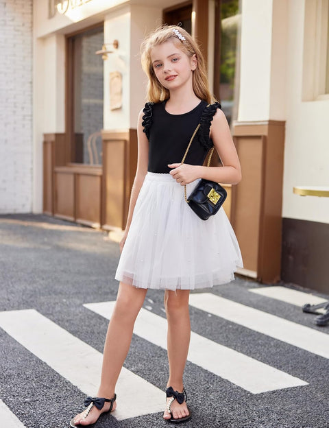 Arshiner Girls 2 Piece Sets Ruffle Trimmed Tank Top and High Waist Shorts