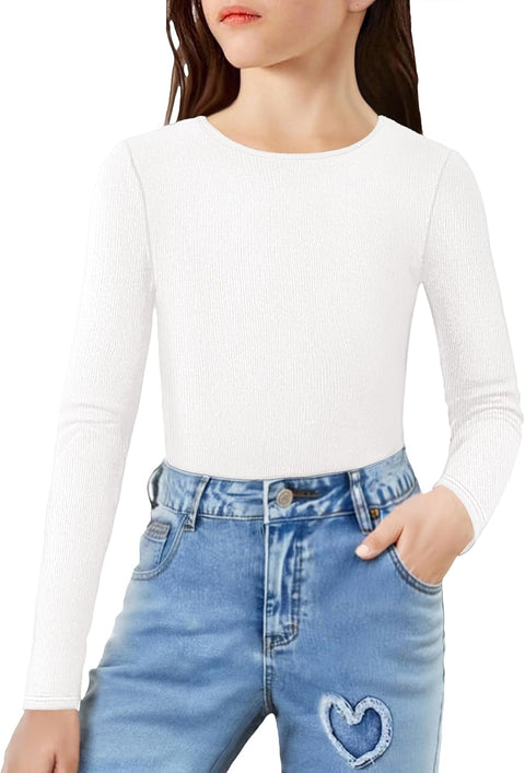 Arshiner Girls Long Sleeve Ribbed Knit Shirts