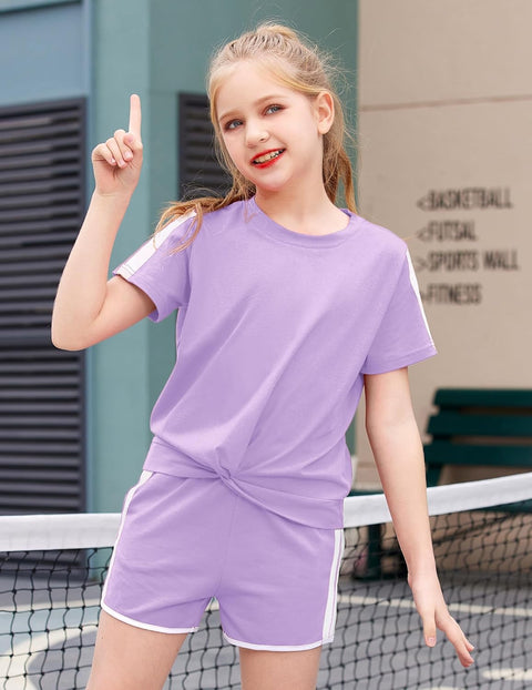 Arshiner Girls Clothing Sets Twist Front Top and Shorts 2 Piece Outfits Activewear Tracksuit 5-14 Year
