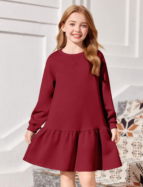 Arshiner Girls Dresses Long Sleeve Pullover Drop Shoulder Dress
