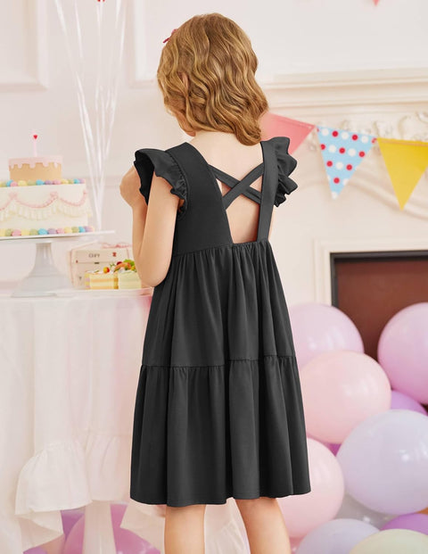 【2-8Y】Arshiner Toddler Dress Girls Backless Tiered Dresses with Pockets