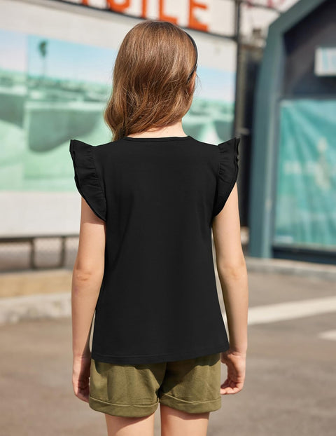 Arshiner Girls Shirts Ruffle Short Sleeve Cute Casual Tops Blouse Tee