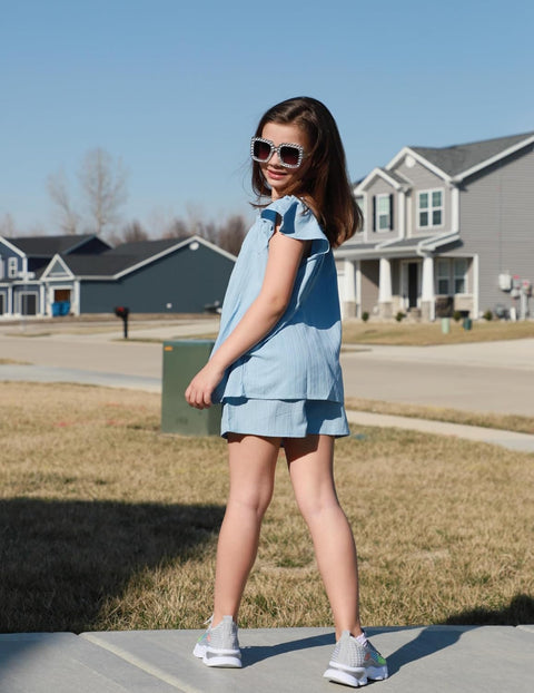 Arshiner Girls Shorts Sets Cap Sleeve Top and Elastic Waist Shorts Outfit