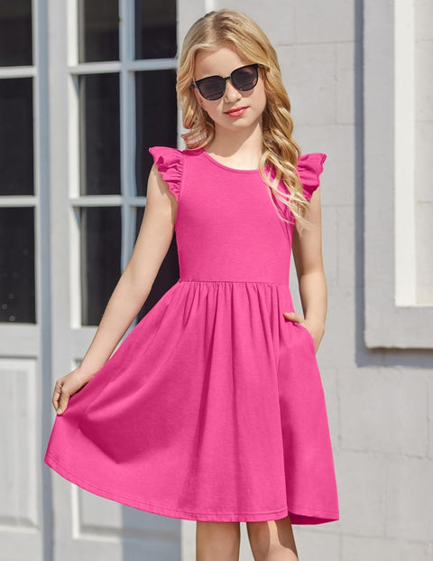 Arshiner Toddler Dress Girls Summer Ruffle Sleeve Backless Dresses Casual Sundress with Pockets 2-8Y
