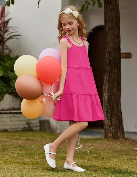 Arshiner Girl Dresses Boho A-Line Swing Flowy Ruffle Tiered Sundress with Pockets
