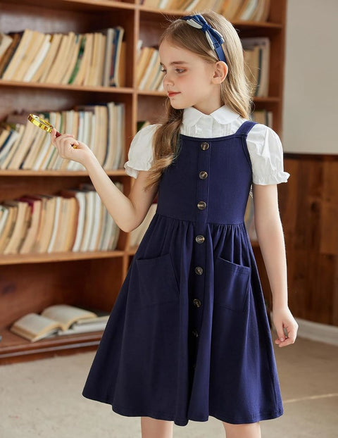 Arshiner Girl's Spaghetti Strap Button Down Midi Sleeveless Sundress