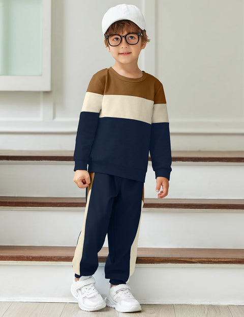 Arshiner Boys 2 Piece Outfit Color Block Sweatshirt & Sweatpants